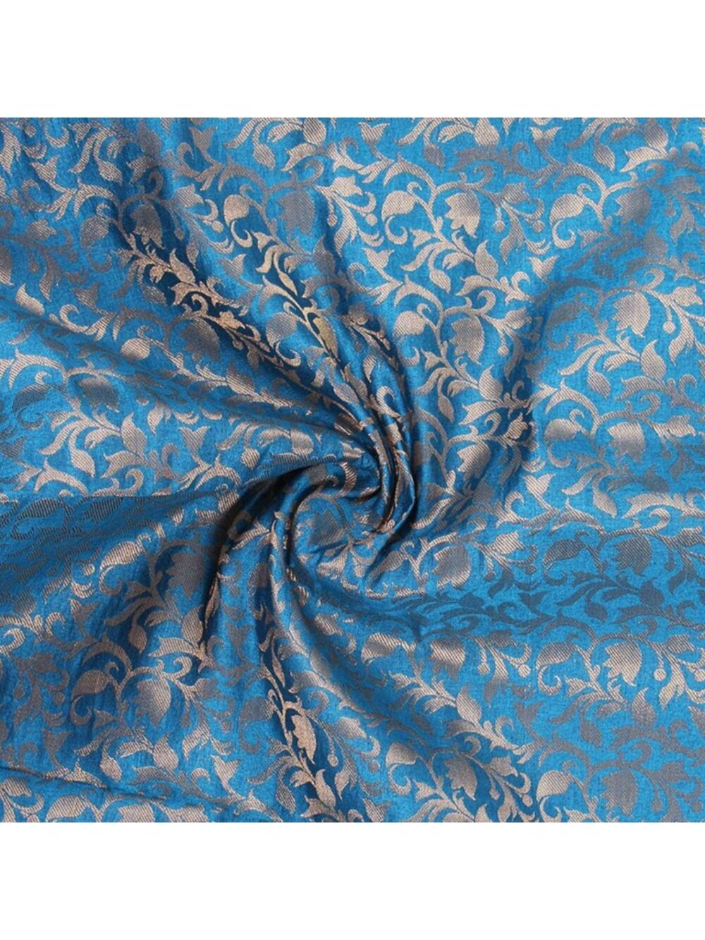 Turquoise Blue Brocade Art Silk Fabric - Solid Pattern for Wedding, Sewing
